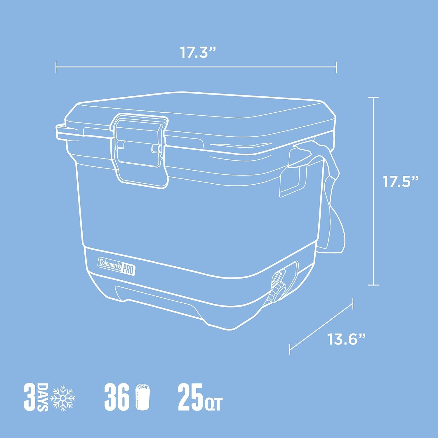image:imageColeman Pro HeavyDuty 25qt UltraLight Premium Hard Cooler ExtraThick Insulation Keeps Ice up to 3 Days 36Can CapacityBlue Sky