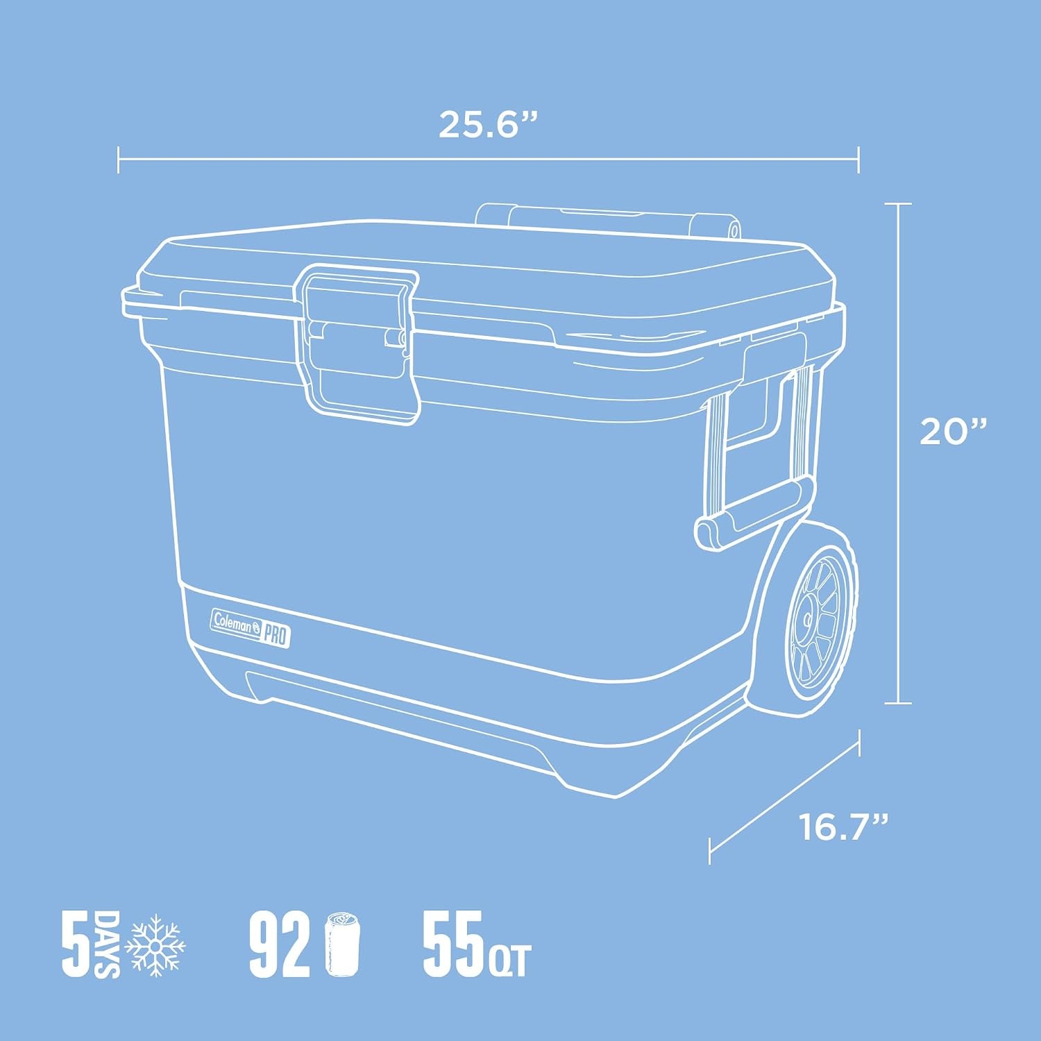 image:imageColeman Pro HeavyDuty 25qt UltraLight Premium Hard Cooler ExtraThick Insulation Keeps Ice up to 3 Days 36Can CapacityBlue Sky